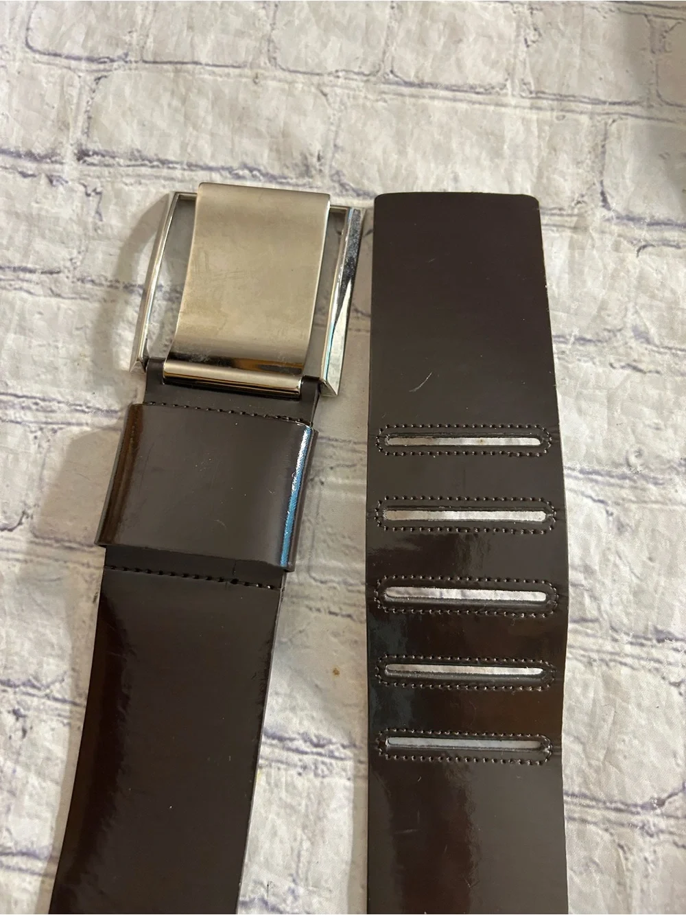 LAKE SHORE DRIVE WIDE BLACK PATENT LEATHER & (2)  PATENT BLACK & BROWN BELTS
